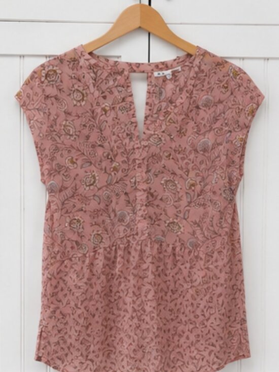 DR2 Tops - DR2 Dusty Rose Floral Peplum Blouse Size Medium Boho Cottagecore Lightweight Top